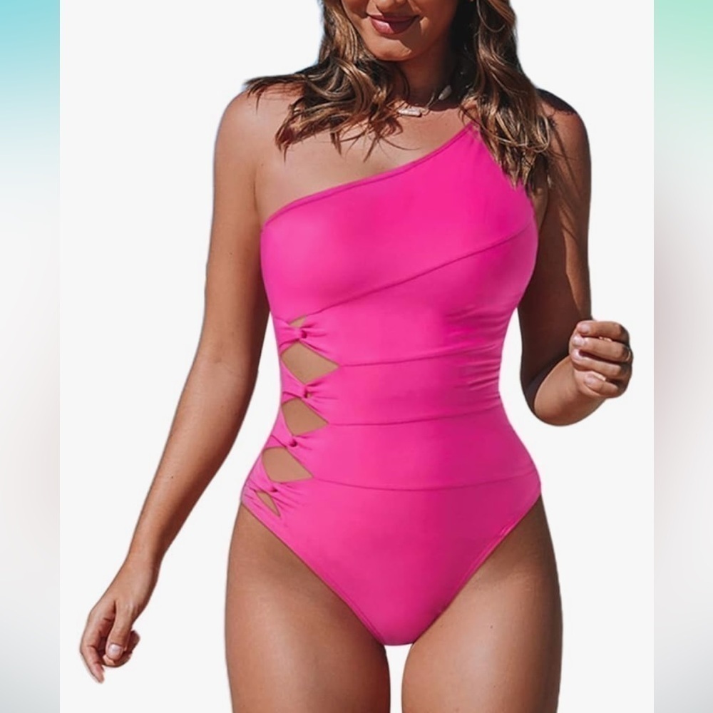 NWT One Piece Swimsuit One Shoulder Wasit Cut Out Bathing Suit